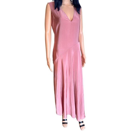 NEW THEORY V Neck Asymmetrical Mauve Maxi Slip Dress - Picture 6 of 9